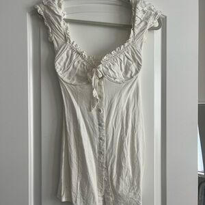 White Ruffled Button-Down Dress- Linen